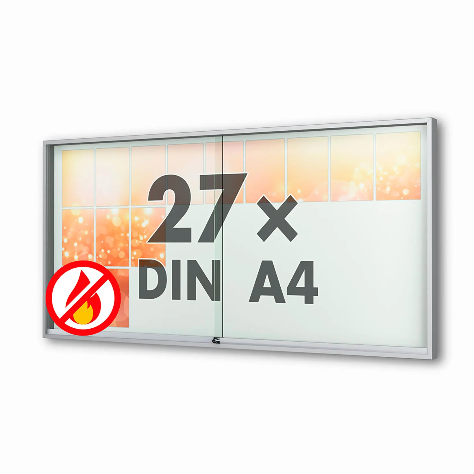 27 x DIN A4 Schaukasten Fortis mit Schiebetüren - 80 mm Bautiefe - Schaukasten Brandschutzklasse A1✓