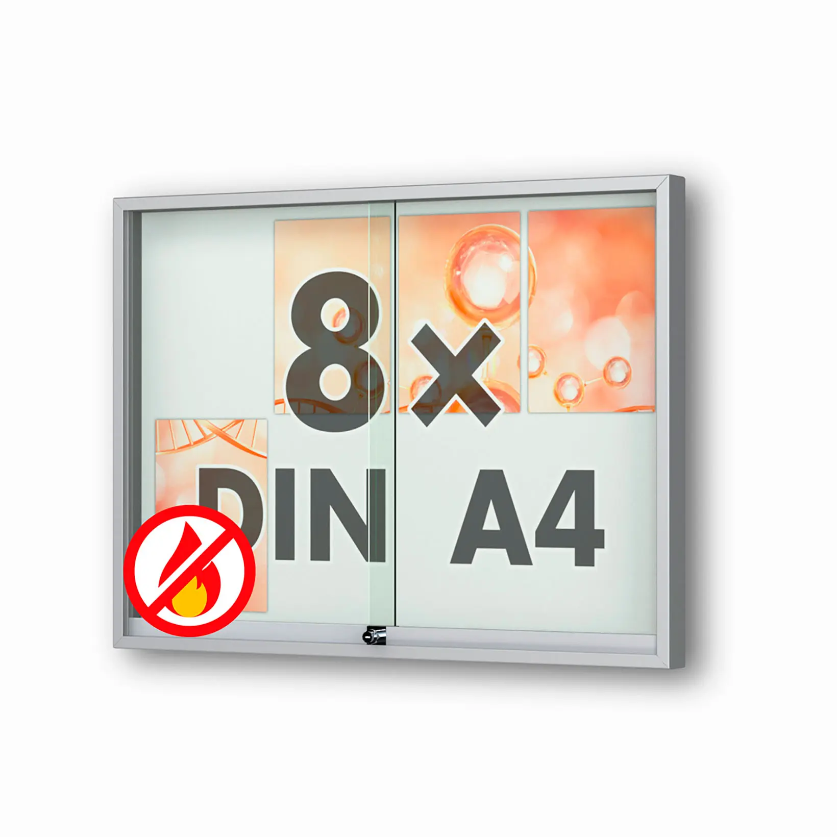 8 x DIN A4 Schaukasten Fortis mit Schiebetüren - 60 mm Bautiefe - Schaukasten Brandschutzklasse A1✓