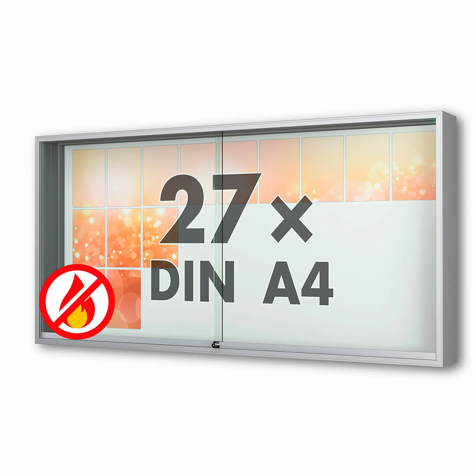 27 x DIN A4 Schaukasten Fortis mit Schiebetüren - 210 mm Bautiefe - Schaukasten Brandschutz